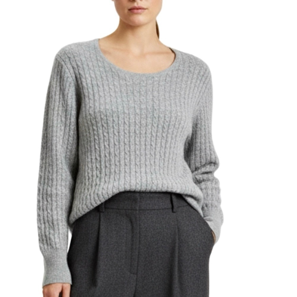 Kasper Angora blend grey cable knit pullover preppy old money classic sweater M